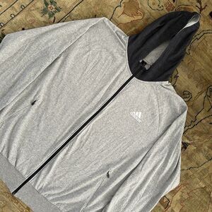 Adidas Gray Hoodie Sweatshirt Lightweight Full Zip Mens XL